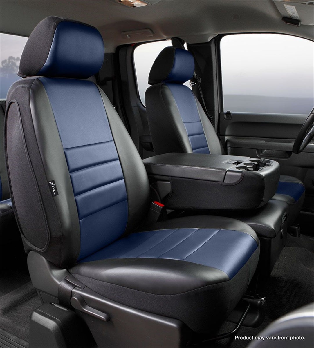 FIA LeatherLite Custom Seat Cover, 40/20/40 Split Seat, Black/Blue SL69-58BLUE