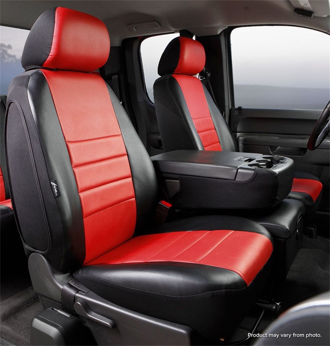 FIA LeatherLite Custom Seat Cover, 40/20/40 Split Seat, Black/Red SL69-58RED