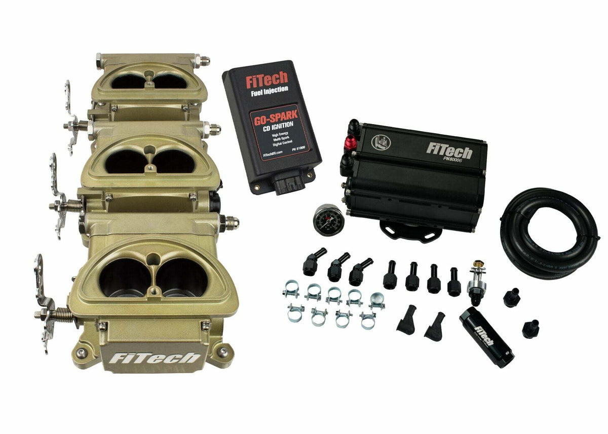 FiTech 35561 Go EFI 3x2 Tri Power 600 HP Classic Gold EFI System w/ Force Fuel Mini Delivery