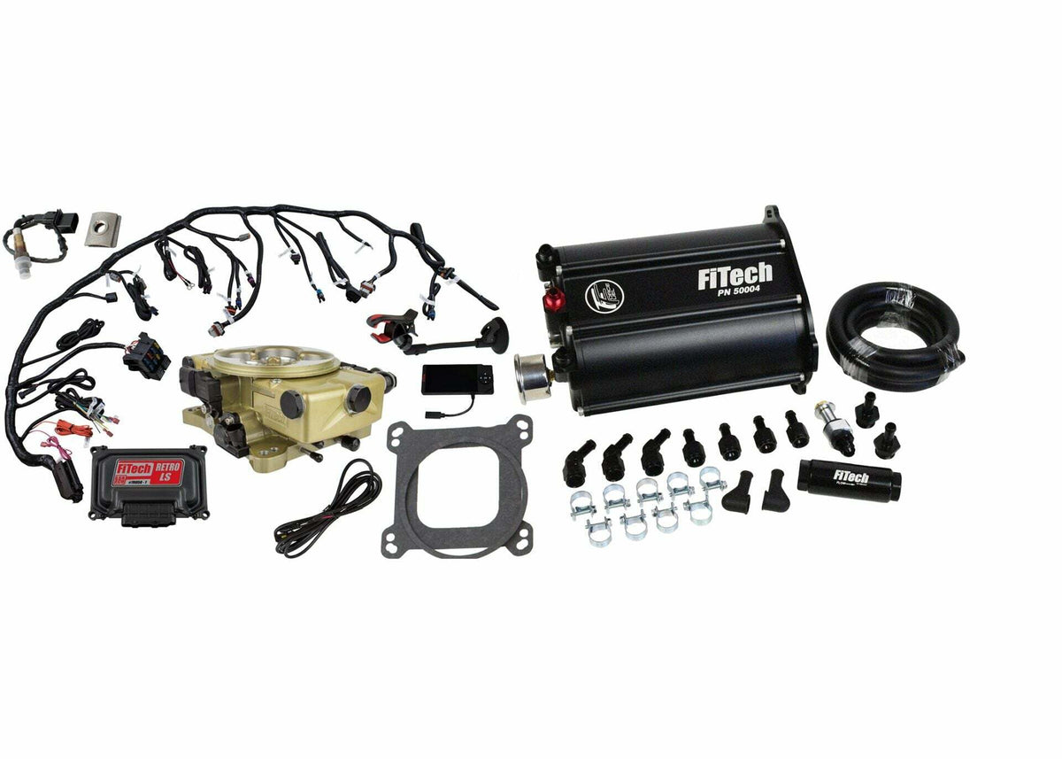 FiTech 39201 Retro LS Kit 600HP w/Trans Control 4 Barrel Style Throttle Body, w/ Force Fuel
