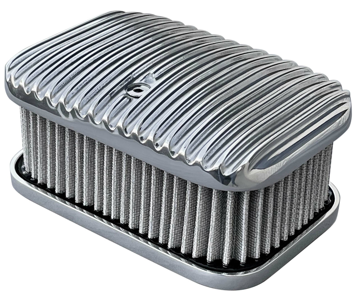 FiTech 42401 3x2 D Shaped Air Filter Assembly Polished Finned Top With Hardware