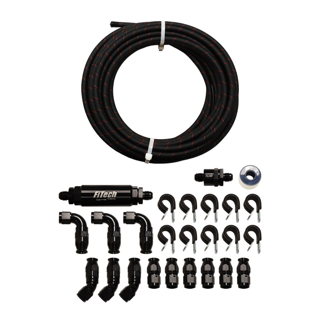 FiTech 51008 Go Fuel AN-6 PTFE Black Stainless Steel 40 Ft Hose Kit