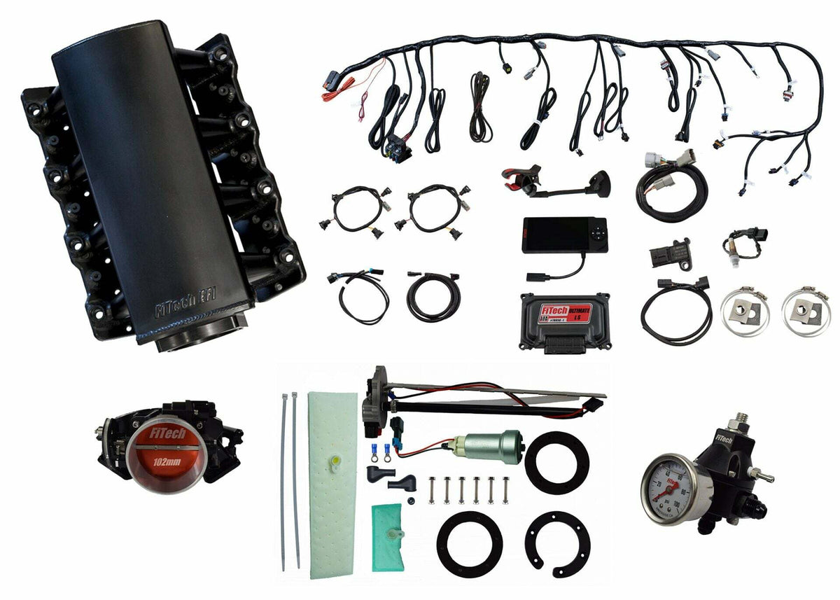 FiTech 76104 Ultimate LS 750 HP EFI System With Short Cathedral Intake, Transmission Control