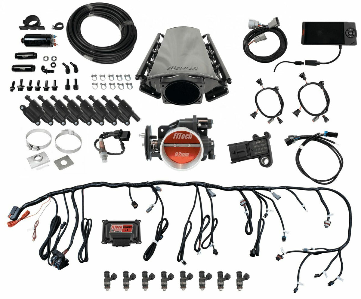 FiTech 79112 Ultimate LS Master Kit w/70012 Kit Plus Inline Fuel Pump Kit, w/ led coil pack