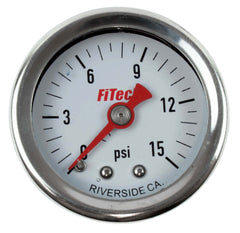 FiTech 80118 High-Quality Oil-Filled Fuel Pressure Gauge (0-15 psi)