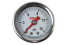 FiTech 80118 High-Quality Oil-Filled Fuel Pressure Gauge (0-15 psi)
