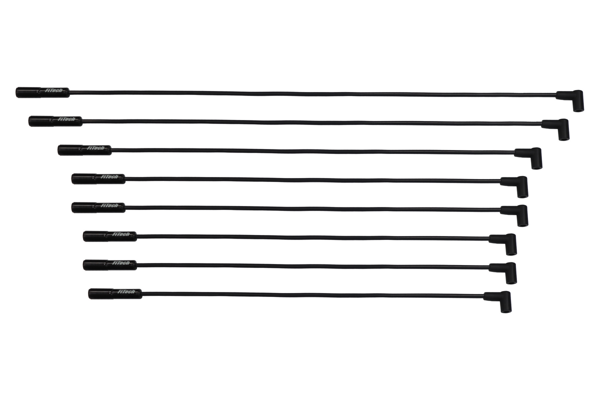 FiTech 90016 Go Spark Ceramic Spark Plug Wire Kit 8mm Premade SBC (OVC) HEI Dist End 90/Str