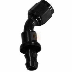 Fleece Performance -10 45 Degree AN to Hose Barb Black pn fpe-436-4510dblk