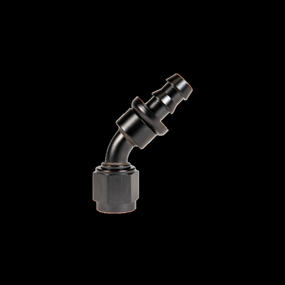 Fleece Performance -8 45deg to Hose Barb Black FPE-PL-45-08