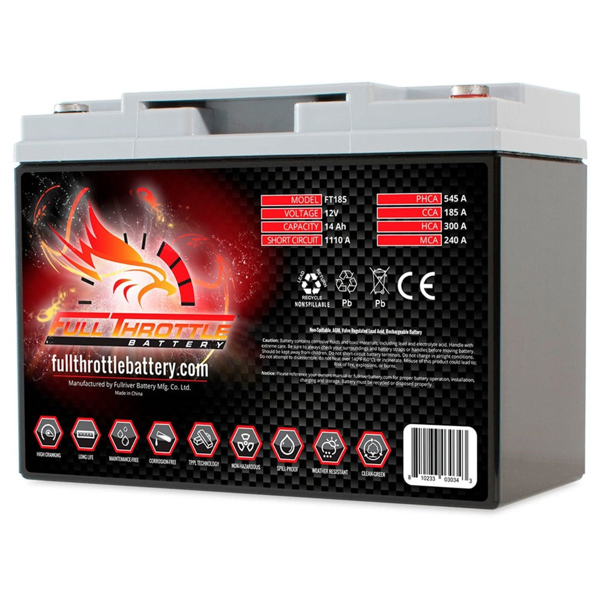 Fullriver Battery FT185 Full Throttle 12V Power Sports Battery
