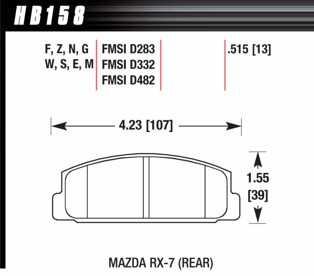 HAWK BRAKE Street Brake Pads Rear Mazda RX-7 HP Plus HB158N515