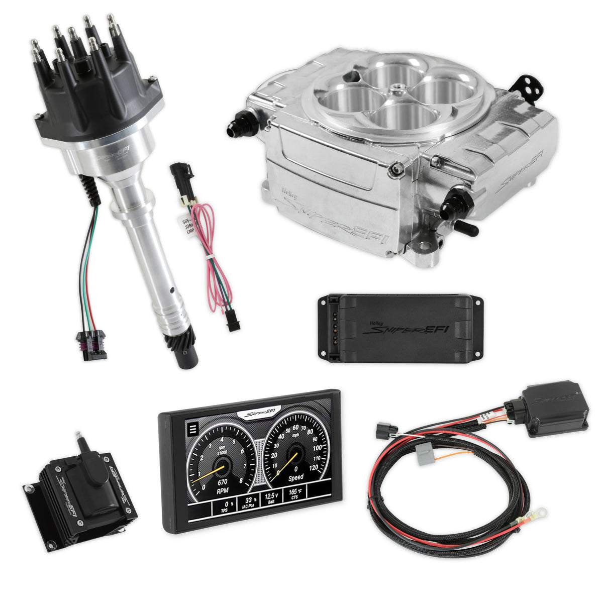 Holley Sniper EFI SNIPER 2 5" PDM KIT, POLISHED, SBC IGN PN. 550-510-5PX-SBC