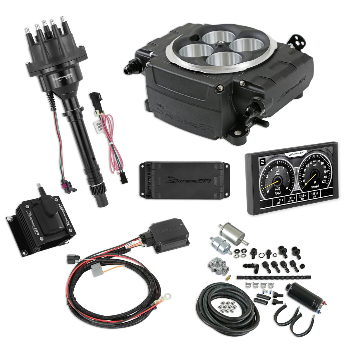 Holley Sniper EFI SNIPER 2 5" PDM MSTR KIT, BLK, SBC IGN PN. 550-511-5PK-SBC