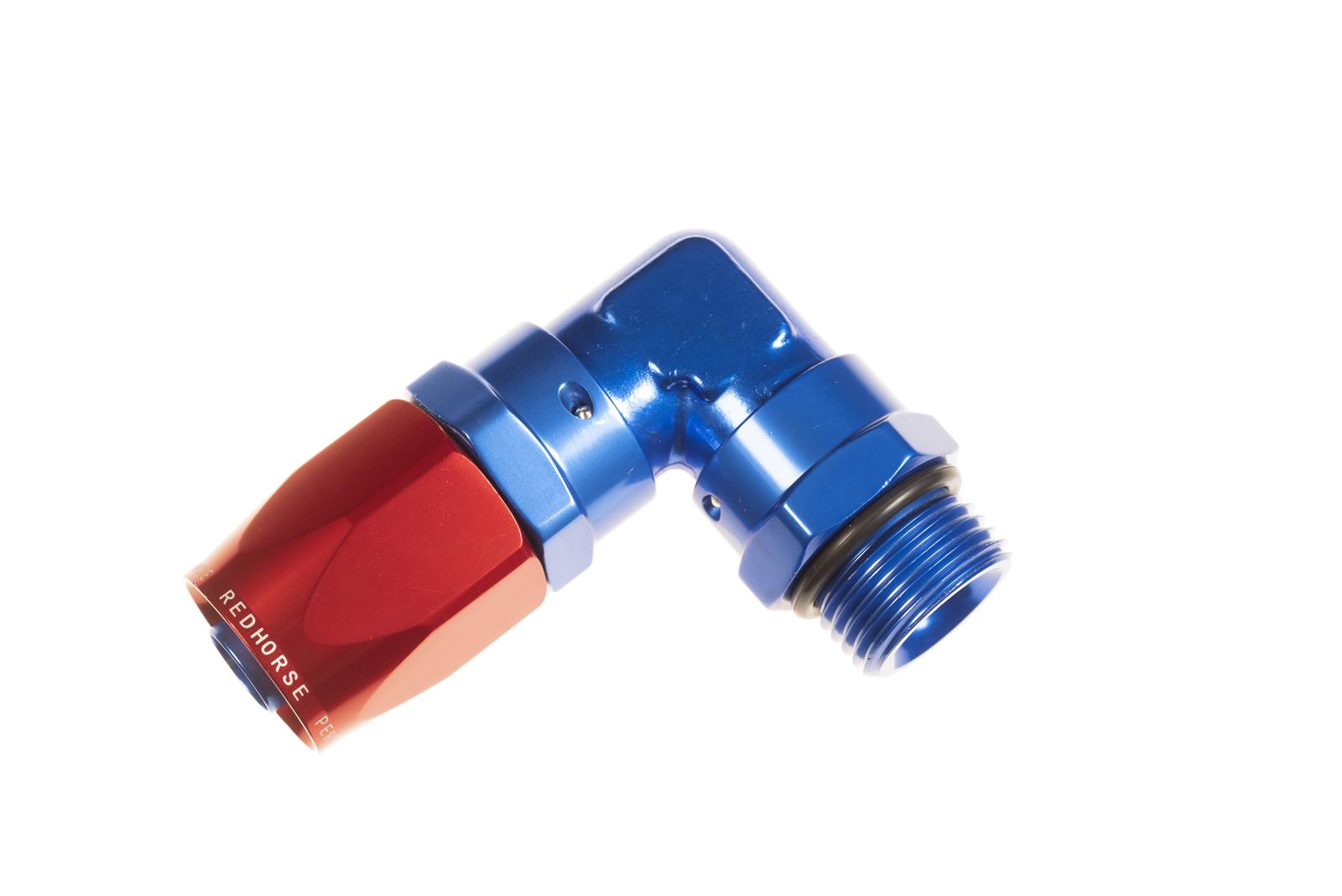 Redhorse Performance 1490-10-10-1 -10 AN hose end to -10 ORB Male, swivel, 90 deg - red and blue