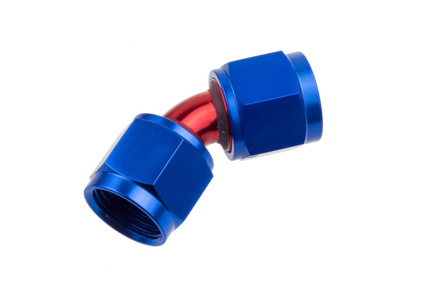 Redhorse Performance 8145-16-1 -16 AN Female to -16 AN Female swivel coupler, 45 degree - red/blue