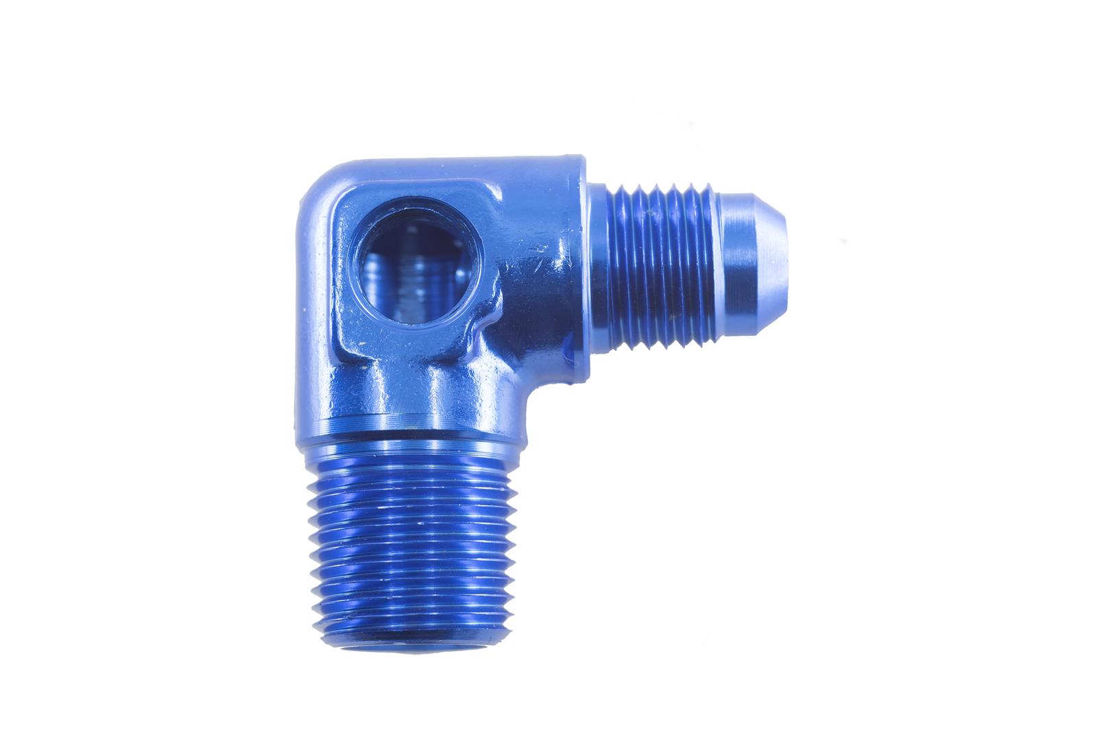 Redhorse Performance 8228-06-04-1 -06 AN Male to 1/4in NPT Male adapter with 1/8in NPT port, 90deg - blue