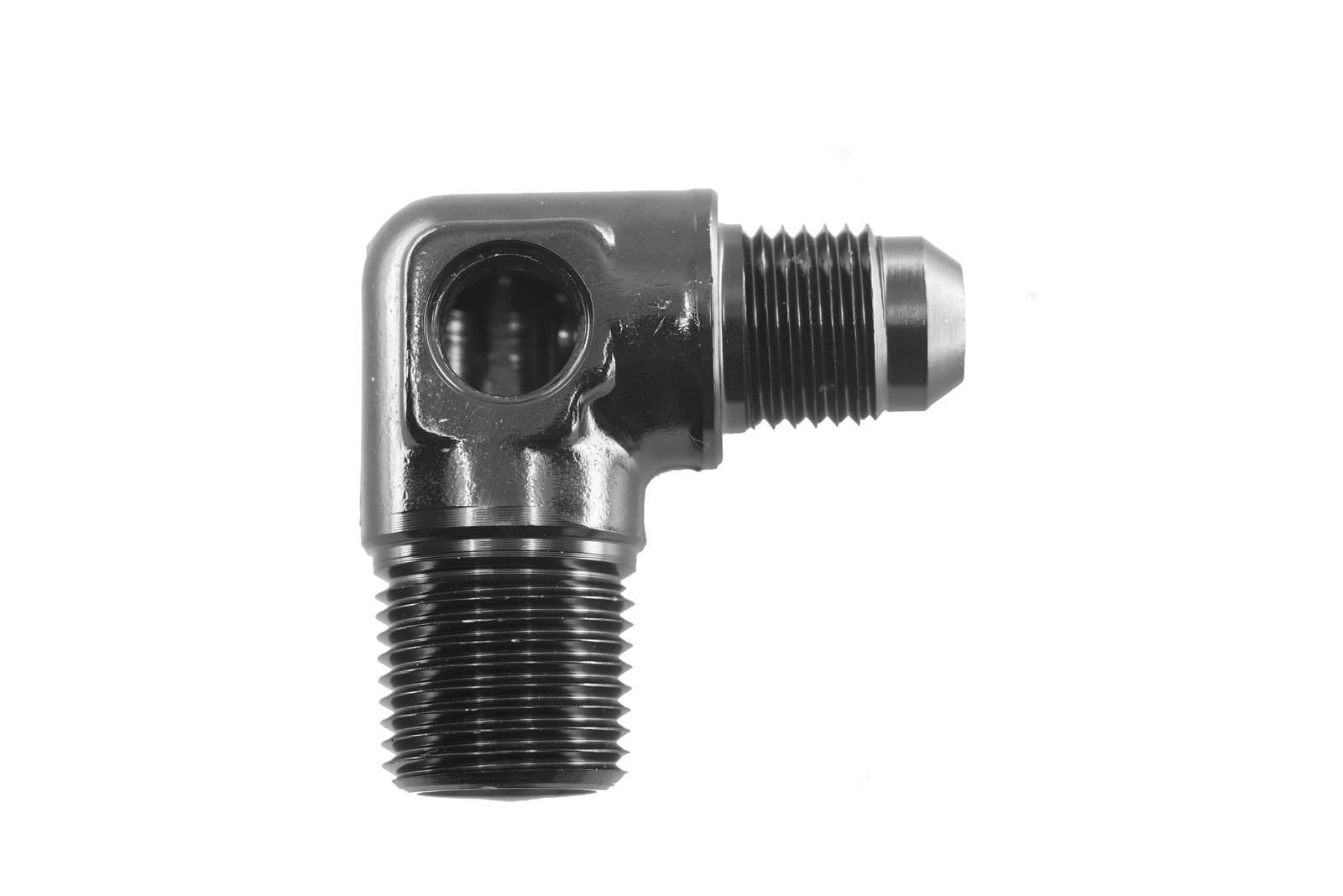 Redhorse Performance 8228-08-08-2 -08 AN Male to 1/2in NPT Male adapter with 1/8in NPT port, 90deg - black