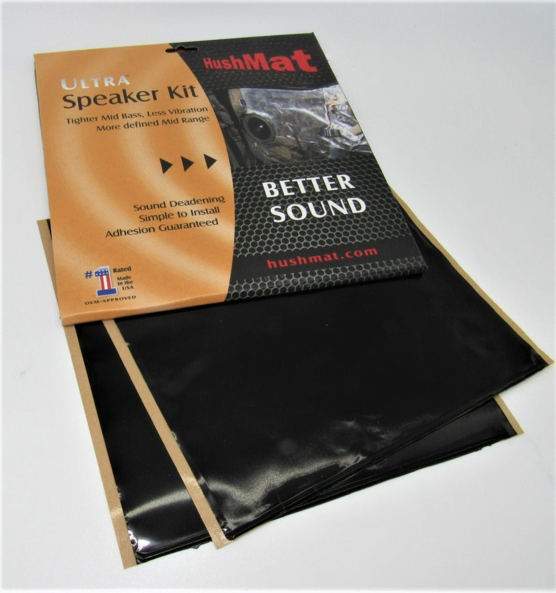 Hushmat 10110 Speaker Kit has 2 black sheets of 10x10 in Ultra. Total 1.4 sqft.