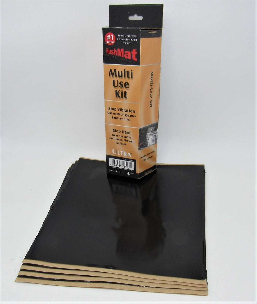 Hushmat 10150 Multi Use Kit has 4 black sheets of 12x11 in Ultra. Total 3.7 sqft.