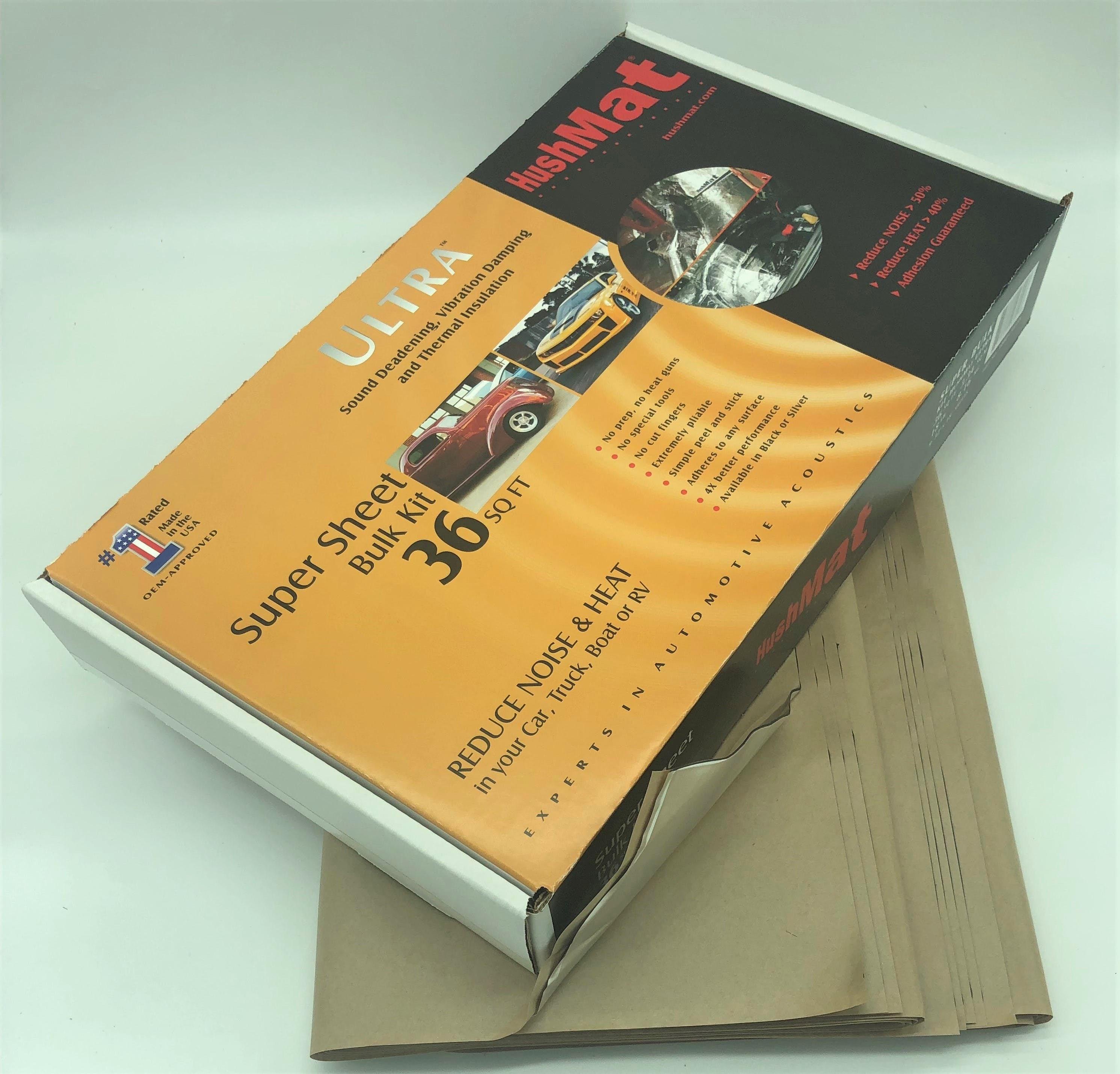 Hushmat 10801 Super Bulk Kit has 9 silver sheets of 18x32 in Ultra. Total 36 sqft.