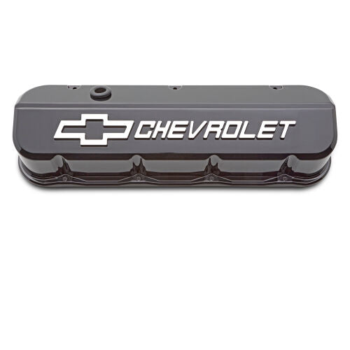 PROFORM 141-868 Engine Valve Covers; Tall Die-Cast BB Chevy; Liquid Black w/ Raised Chevy Logo