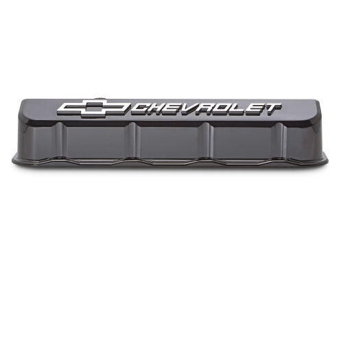 PROFORM 141-868 Engine Valve Covers; Tall Die-Cast BB Chevy; Liquid Black w/ Raised Chevy Logo