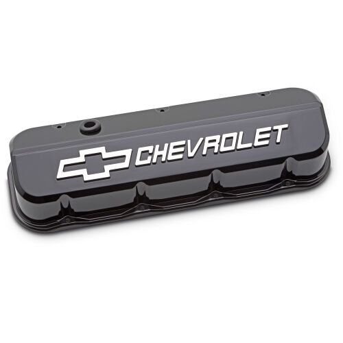 PROFORM 141-868 Engine Valve Covers; Tall Die-Cast BB Chevy; Liquid Black w/ Raised Chevy Logo