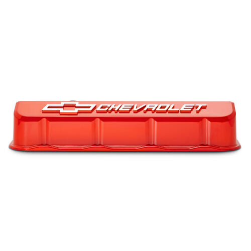 PROFORM 141-871 Engine Valve Covers; Tall; Die-Cast; BB Chevy; Chevy Orange w/ Raised Chevy Logo