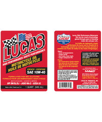 Lucas Oil Synthetic SAE 10W-40 Motorcycle Oil 1qt. 20793