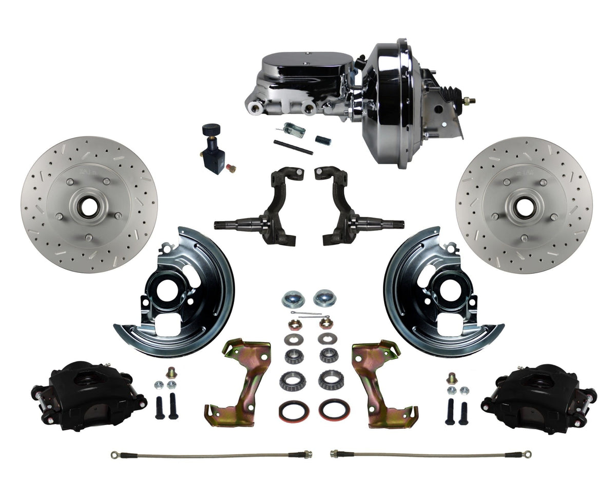 LEED Brakes BFC1002-F605X Front Disc Brake Kit - Power 9 inch Chrome - Black - MaxGrip - Adj. Valve