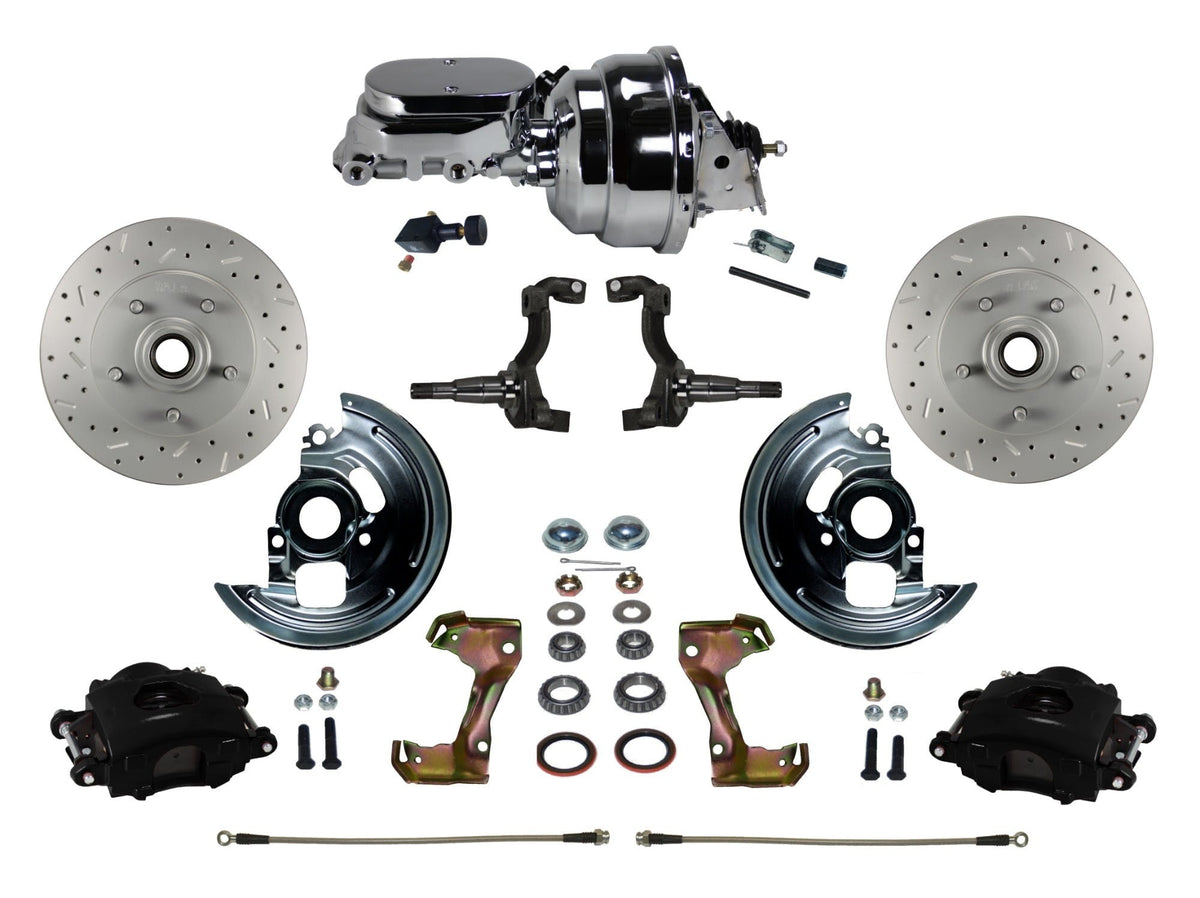 LEED Brakes BFC1002-N605X Front Disc Brake Kit - Power 8 inch Chrome - Black - MaxGrip - Adj. Valve