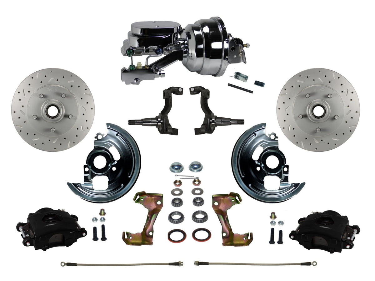 LEED Brakes BFC1002-N6B2X Front Disc Brake Kit - Power 8 inch Chrome - Black - MaxGrip - Disc Drum