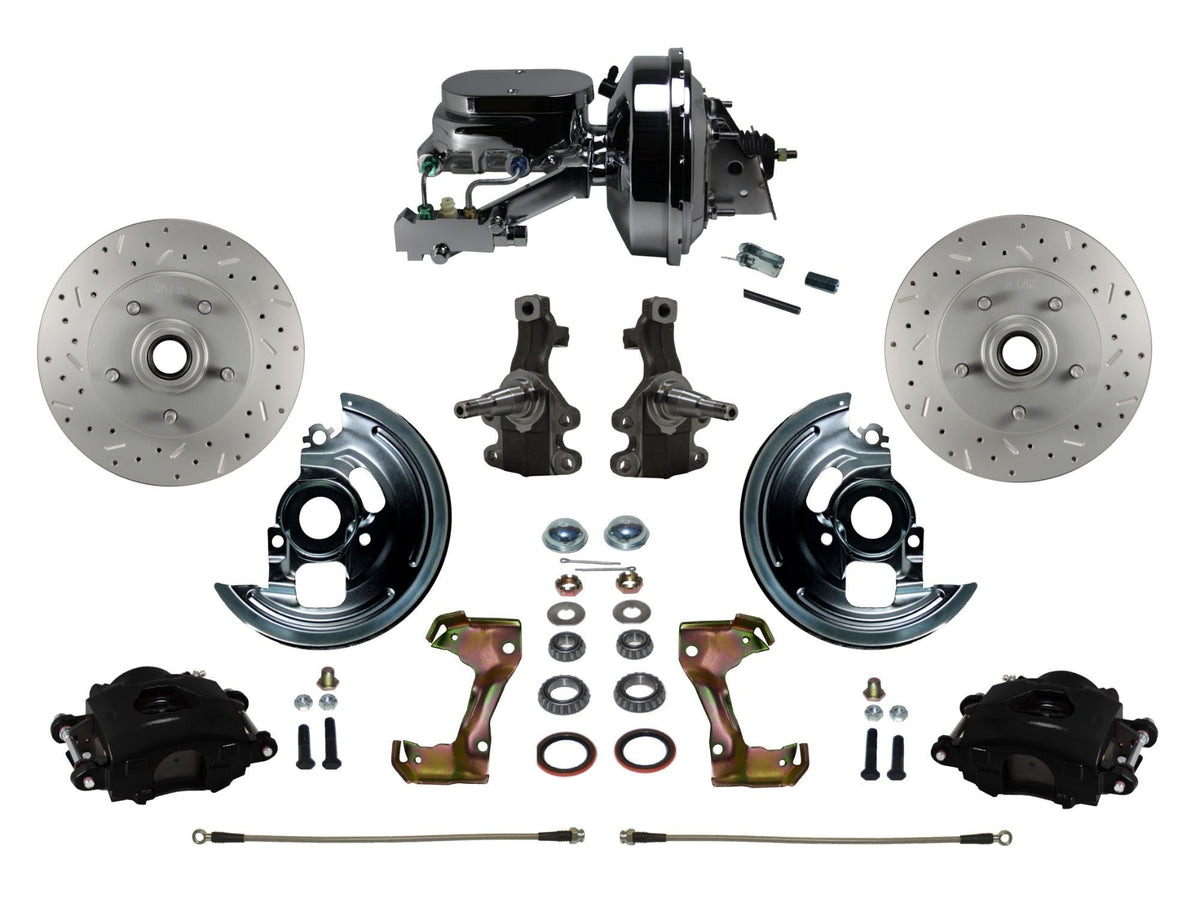 LEED Brakes BFC1003-F6B2X Front Disc Brake Kit - Power 9 inch Chrome - Black - MaxGrip - Adj. Valve
