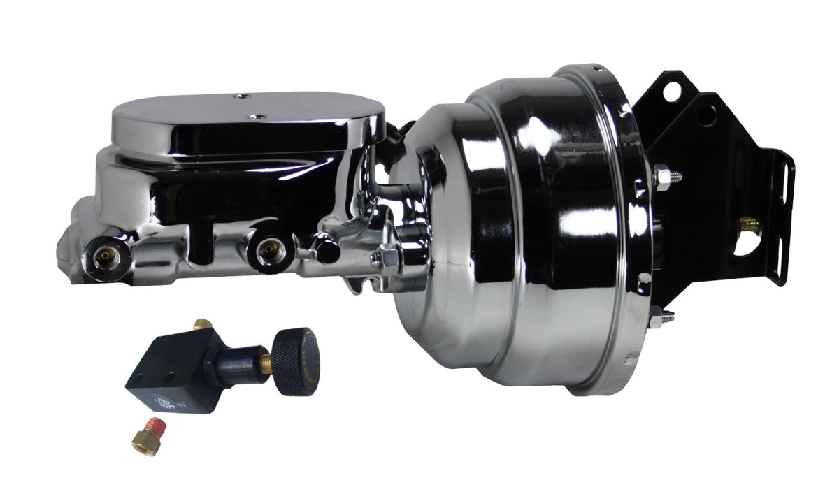 LEED Brakes G9605 8 inch Dual Power Booster Kit with 1-1/8 inch Bore Master - Adj Prop Valve - Chrome