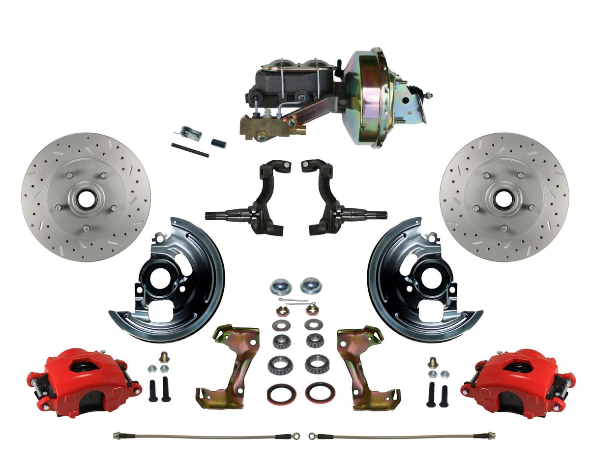 LEED Brakes RFC1002-E1A1X Front Disc Brake Kit - Power 9 inch Zinc - Red - MaxGrip - Disc Drum