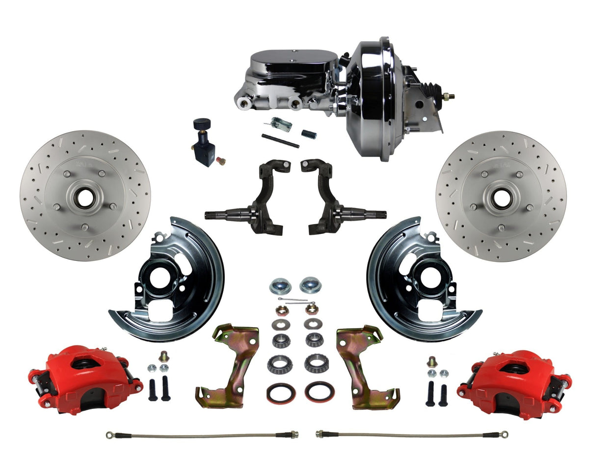 LEED Brakes RFC1002-F605X Front Disc Brake Kit - Power 9 inch Chrome - Red - MaxGrip - Adj. Valve