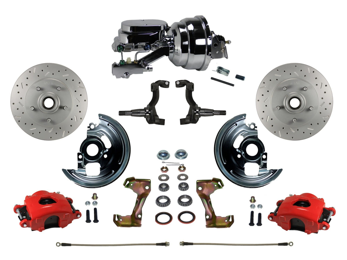 LEED Brakes RFC1002-N6B2X Front Disc Brake Kit - Power 8 inch Chrome - Red - MaxGrip - Disc Drum