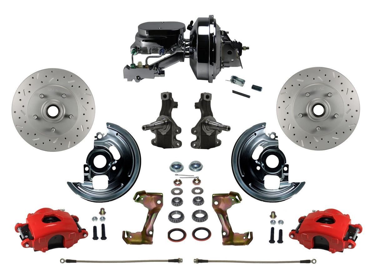 LEED Brakes RFC1003-F6B4X Front Disc Brake Kit - Power 9 inch Chrome - Red - MaxGrip - Disc Drum
