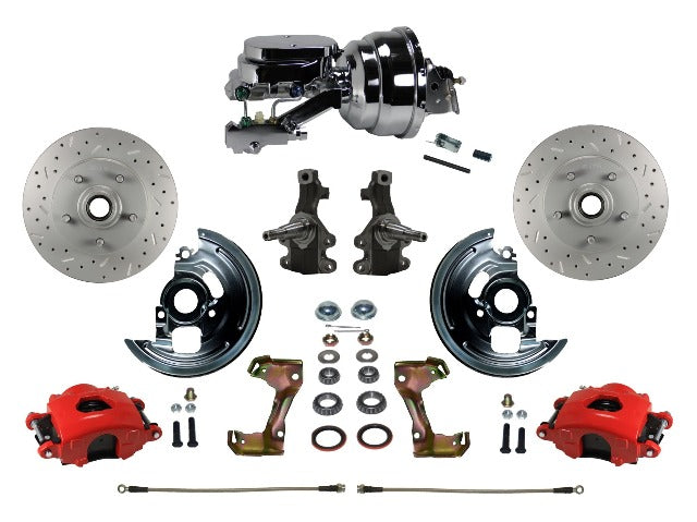 LEED Brakes RFC1003-N6B2X Front Disc Brake Kit - Power 8 inch Chrome - Red - MaxGrip - Disc Drum