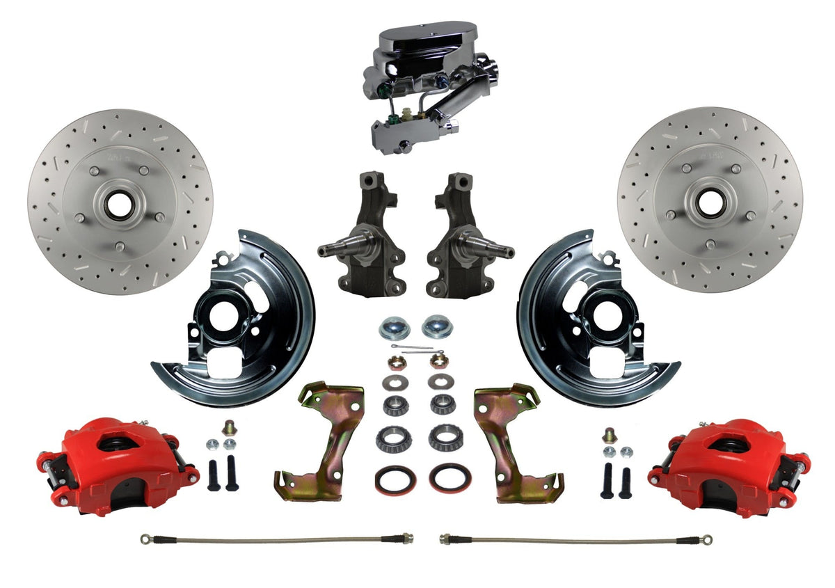 LEED Brakes RFC1007-FA3X Front Disc Brake Kit - Manual - Chrome - Red - MaxGrip Disc Disc