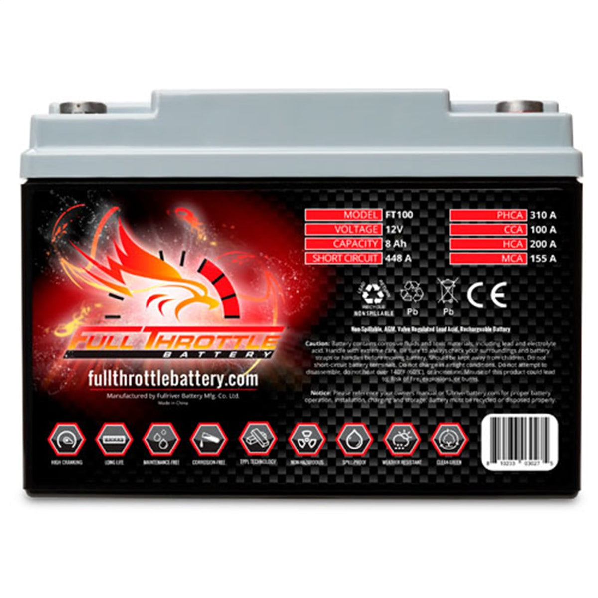 Fullriver Battery FT100 Full Throttle 12V Power Sports Battery