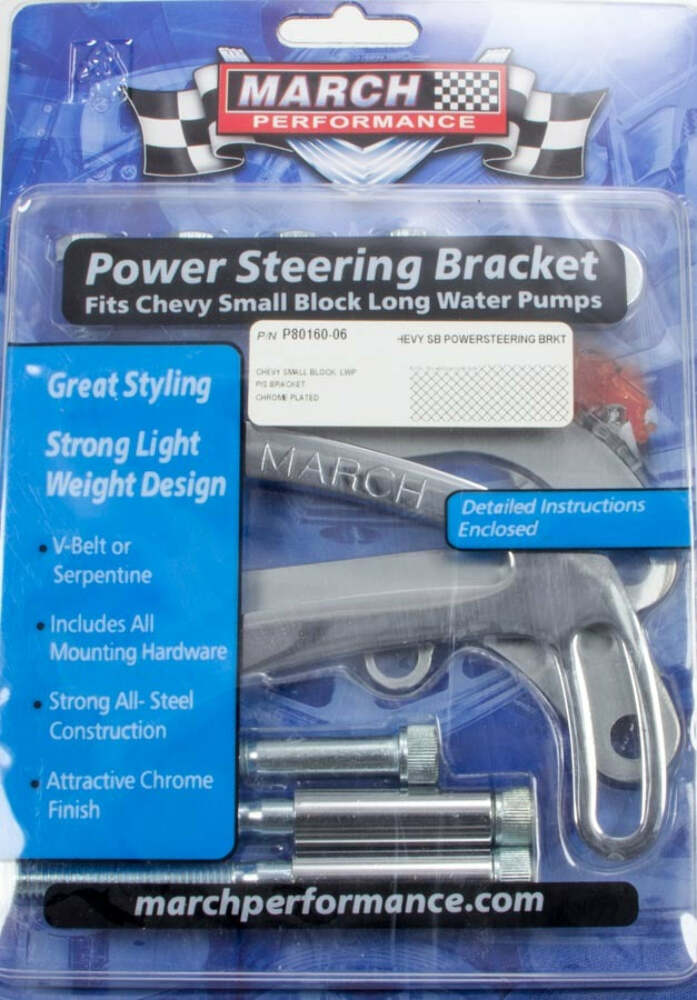 MARCH PERFORMANCE,P80160-06,Power Steering Bracket SBC Chrome