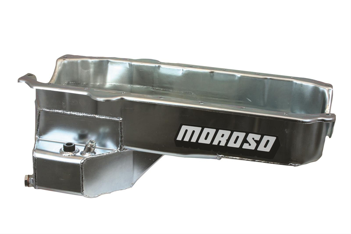 Moroso 20179 Wet Sump Kicked-Out Steel Oil Pan (7.5 deep/5.5qt/Baffled/Screen/SBC-Dart)