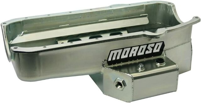 Moroso 21812 Wet Rear Sump Steel Oil Pan (7 deep/7qt/Baffled/Windage Tray/SBC Pre-80)