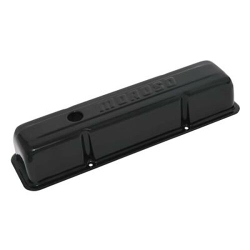 Moroso 68003 Black Powder-Coated Stamped Valve Cover (SBC, 3.5 Tall)