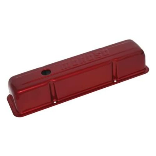 Moroso 68006 Red Powder-Coated Stamped Valve Cover (SBC, 3.5 Tall)