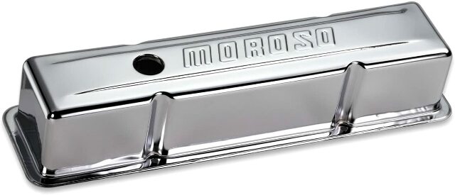 Moroso 68102 Chrome-Plated Stamped-Steel Valve Cover (SBC, Tall)