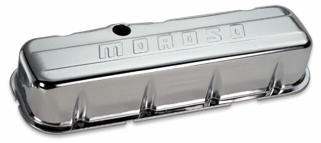 Moroso 68113 Chrome-Plated Stamped Steel Valve Cover (BBC, Tall, Baffled)