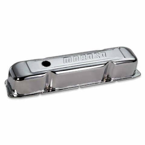 Moroso 68181 Chrome-Plated Stamped Steel Valve Covers (Chrysler 361-440, 3.375 Tall-Baffled)