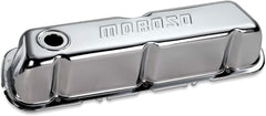 Moroso 68201 Chrome-Plated Stamped Steel Valve Covers (Ford 221-302-351W, 3.5 Tall, Baffled)